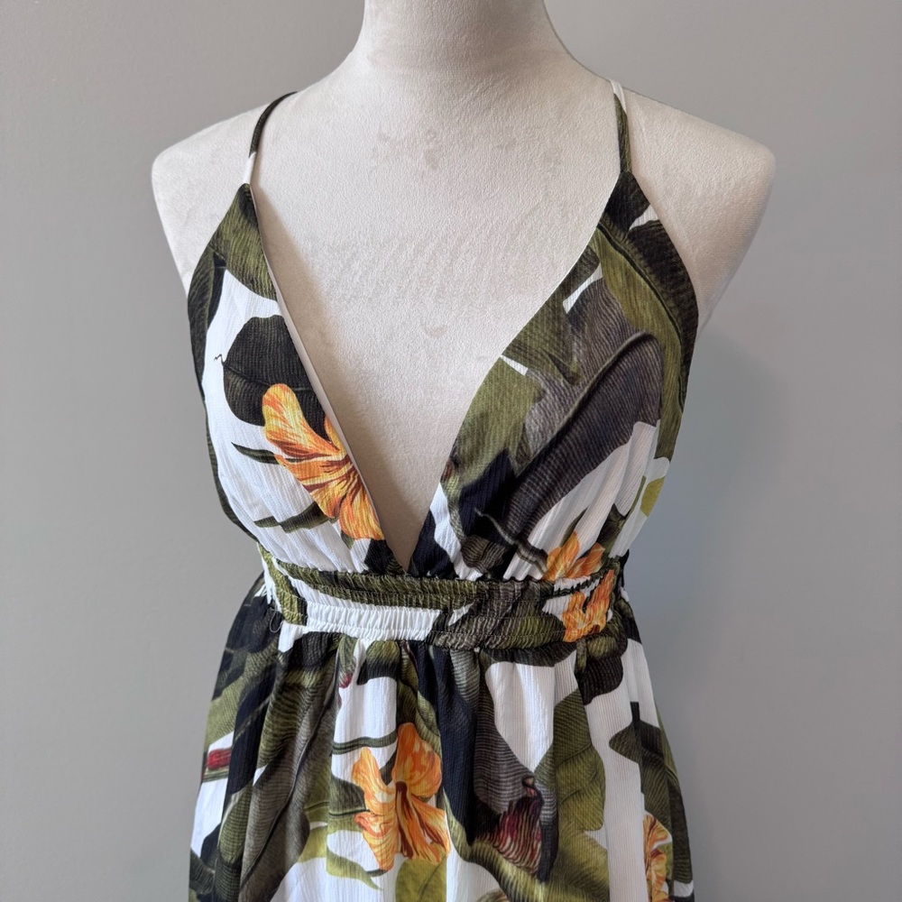 Fashion Nova Boho Tropical Crossback Plunge Maxi Dress L - Picture 3 of 14